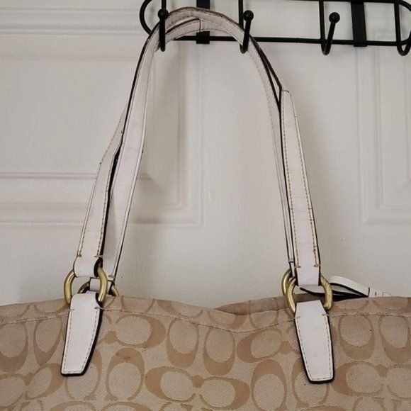 12CM COACH SHOULDER TOTE BAG KHAKI IVORY SIGNATURE JACQUARD HANDBAG PURSE WOMENS - Picture 8 of 13